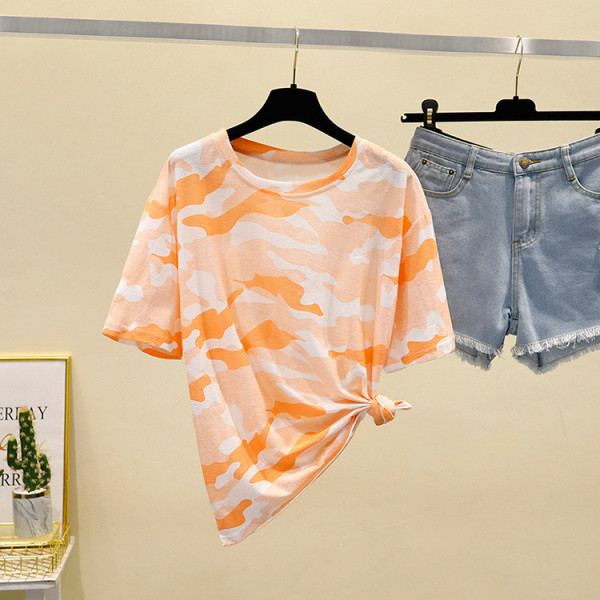 Tricou casual dama cu maneci scurte si model de camuflaj