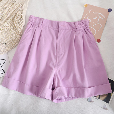 Pantaloni scurti de dama cu talie elastica si nasture