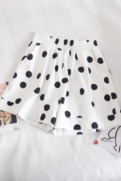 Pantaloni scurți de damă cu buline cu talie elastică