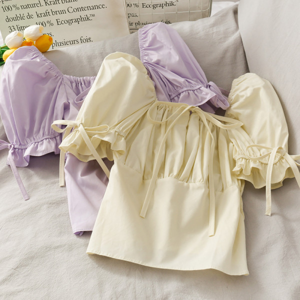 Bluză casual de damă cu decolteu pătrat și cravate