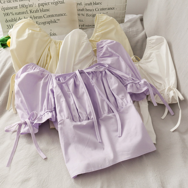 Bluză casual de damă cu decolteu pătrat și cravate