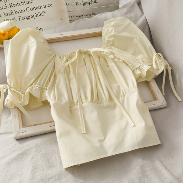 Bluză casual de damă cu decolteu pătrat și cravate