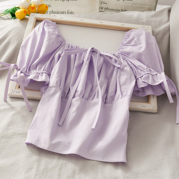 Bluză casual de damă cu decolteu pătrat și cravate