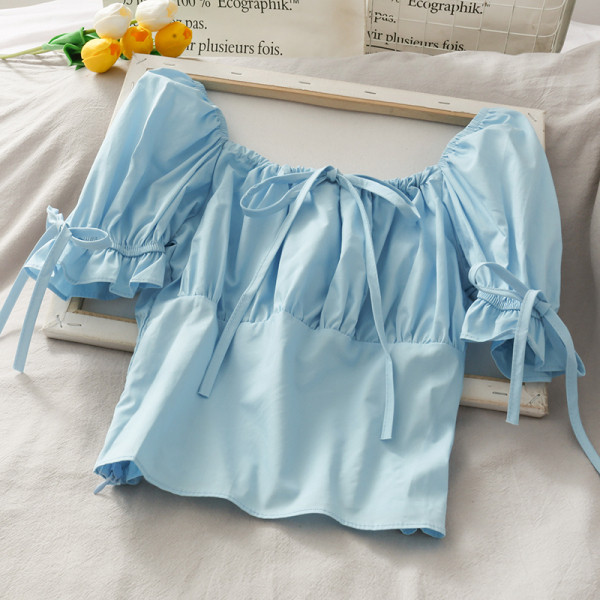 Bluză casual de damă cu decolteu pătrat și cravate