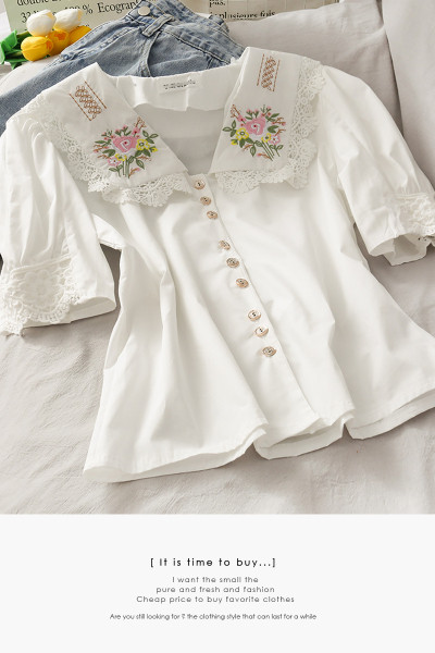 Cămașă retro damă cu broderie și dantelă