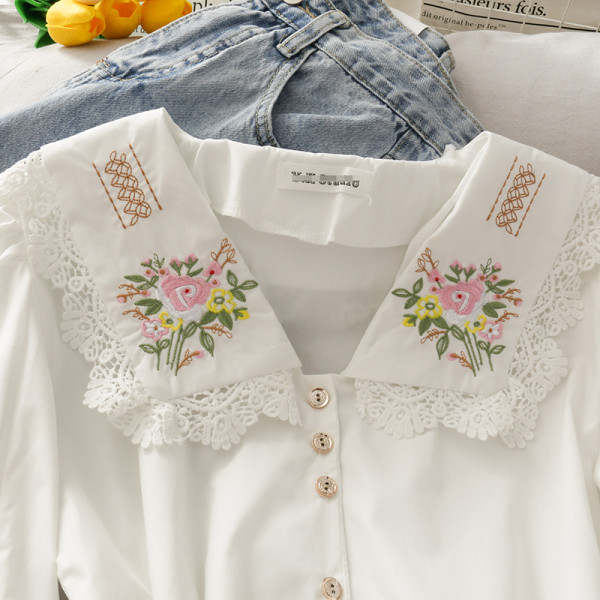 Cămașă retro damă cu broderie și dantelă