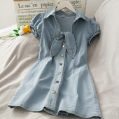 Rochie de dama din denim cu nasturi si cravate