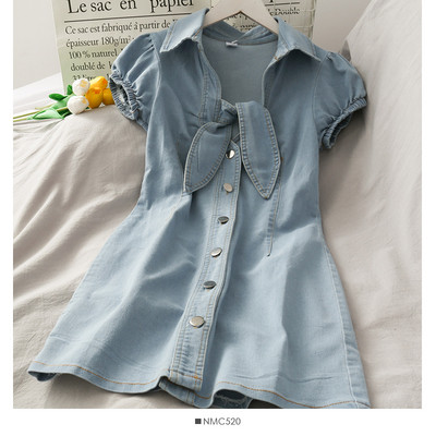 Rochie de dama din denim cu nasturi si cravate