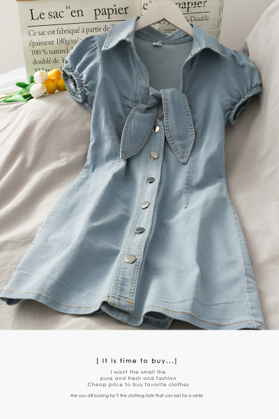 Rochie de dama din denim cu nasturi si cravate