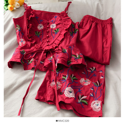 Set de pantaloni și maiou de damă modern cu broderie