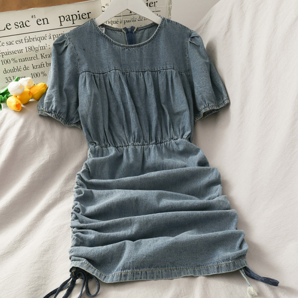 Rochie retro dama din denim cu cravate