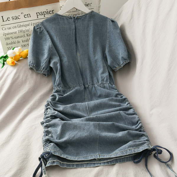 Rochie retro dama din denim cu cravate