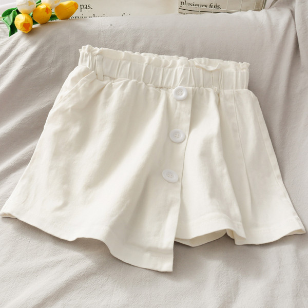 Pantaloni scurti asimetrici de dama cu talie inalta si nasturi