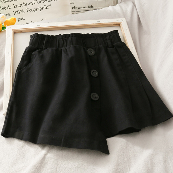 Pantaloni scurti asimetrici de dama cu talie inalta si nasturi