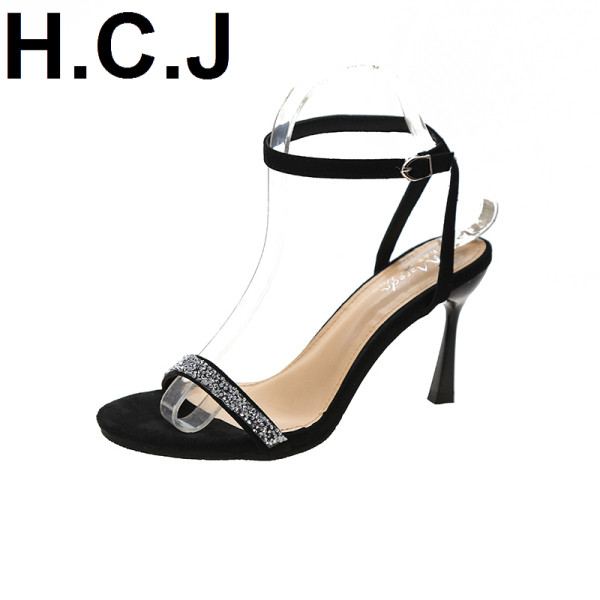 Sandale de dama elegante cu toc subtire si efect stralucitor