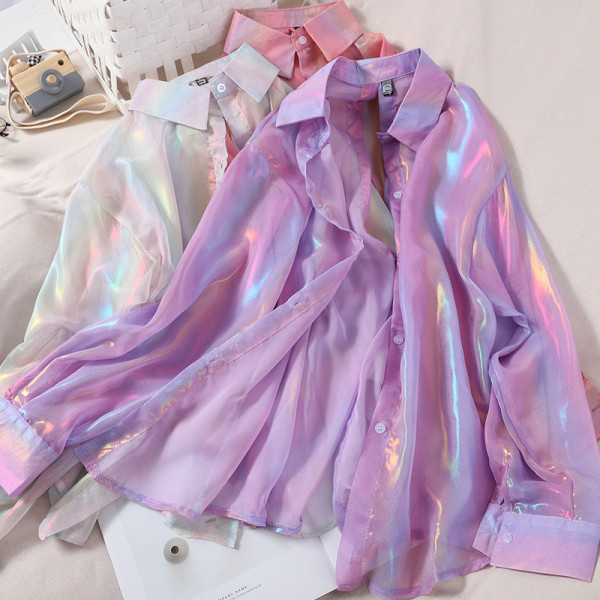 Moderna ženska košulja dugih rukava sa holografskim efektom