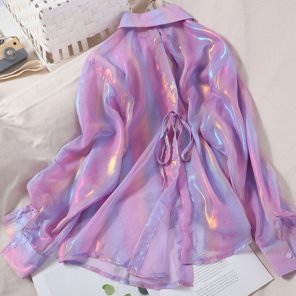 Moderna ženska košulja dugih rukava sa holografskim efektom