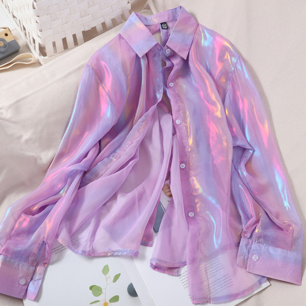 Moderna ženska košulja dugih rukava sa holografskim efektom