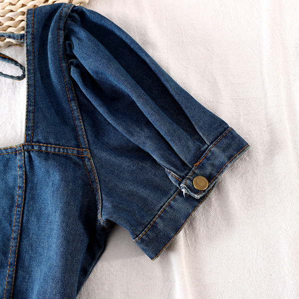 Bluză de damă din denim cu fermoar și șireturi