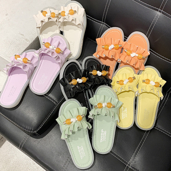 Papuci de vara dama cu talpa plata si element 3D