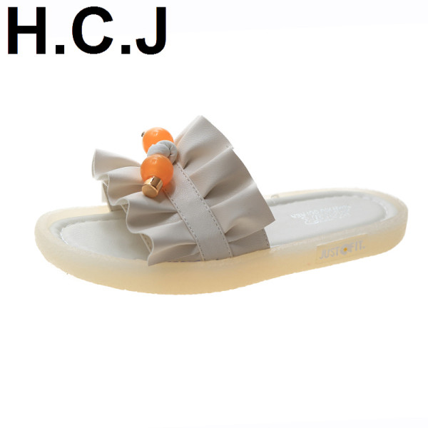 Papuci de vara dama cu talpa plata si element 3D