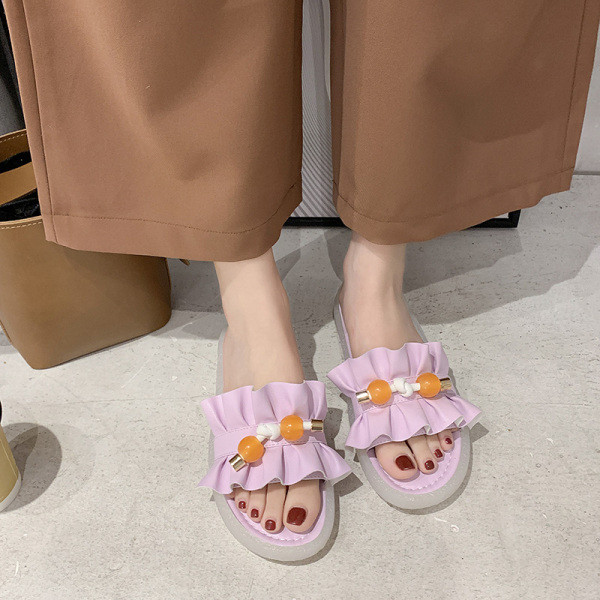 Papuci de vara dama cu talpa plata si element 3D