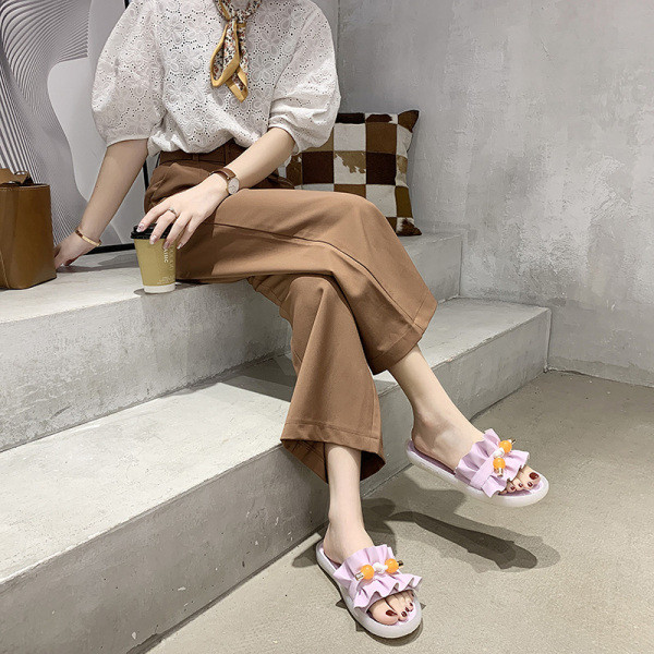 Papuci de vara dama cu talpa plata si element 3D