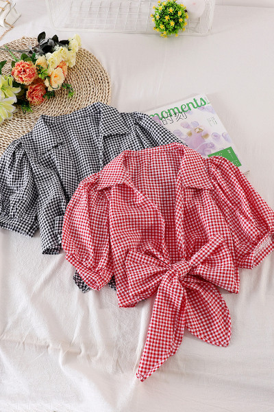 Ruuduline naiste lühike paelaga särk