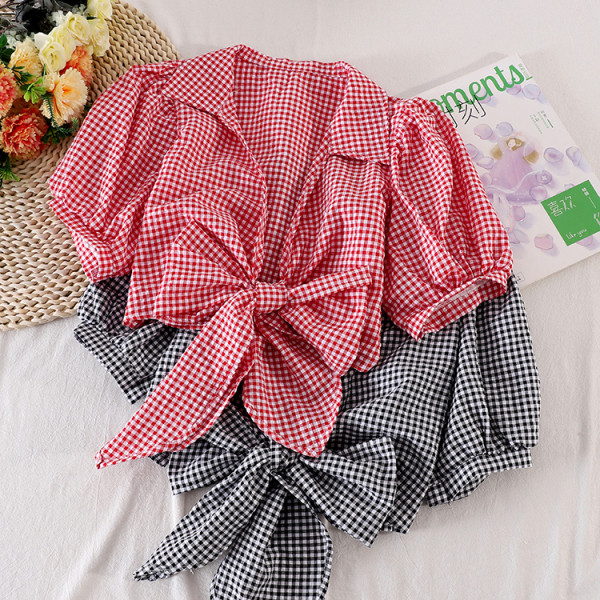 Ruuduline naiste lühike paelaga särk