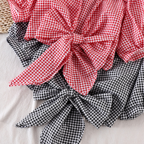 Ruuduline naiste lühike paelaga särk