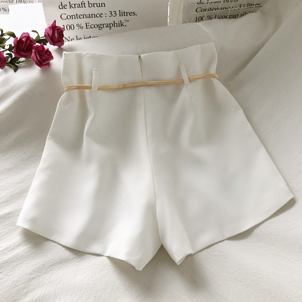 Pantaloni moderni de dama cu talie inalta si curea cu element metalic