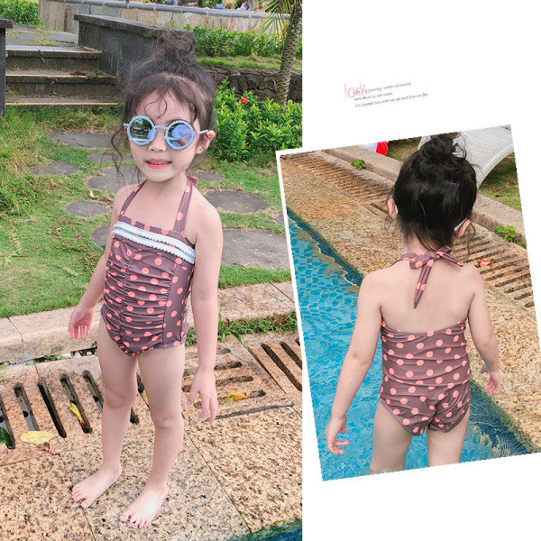 Pilns bērnu peldkostīms meitenēm uz punktiem