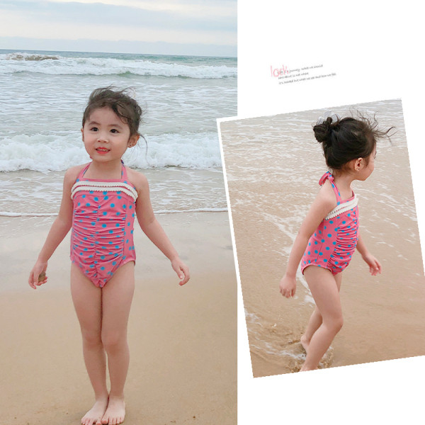 Pilns bērnu peldkostīms meitenēm uz punktiem