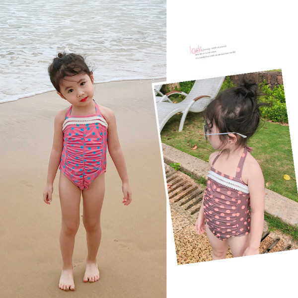 Pilns bērnu peldkostīms meitenēm uz punktiem