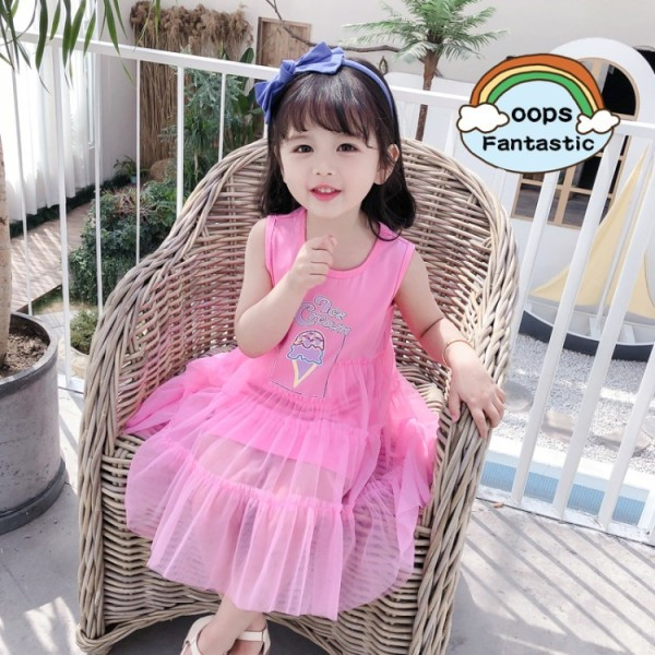 Ümara dekoltee ja aplikatsiooniga vabaaja lastekleit