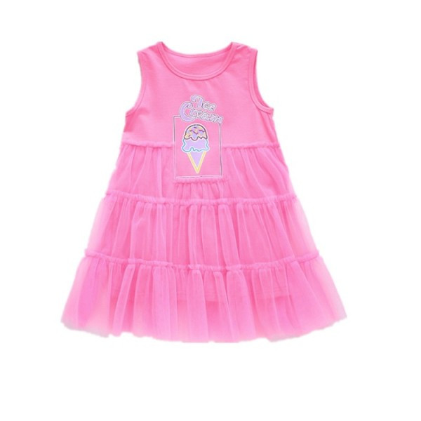 Ümara dekoltee ja aplikatsiooniga vabaaja lastekleit