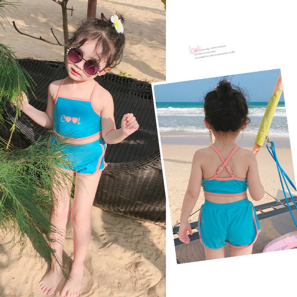 Costum de baie pentru fete pentru copii în două părți cu inscripție