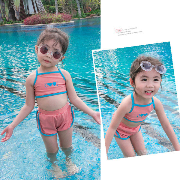 Costum de baie pentru fete pentru copii în două părți cu inscripție