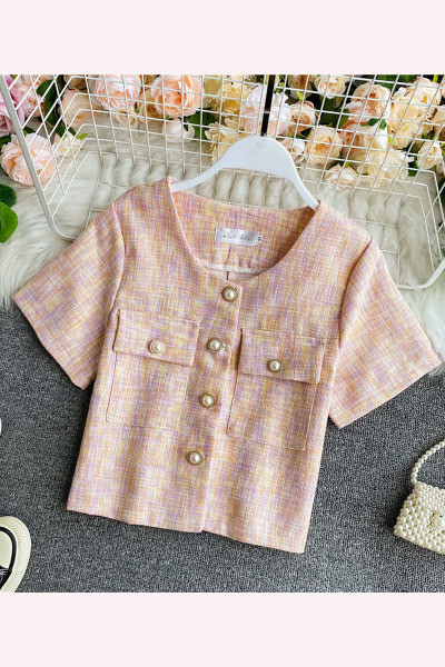 Bluză de damă retro cu mâneci scurte și perle