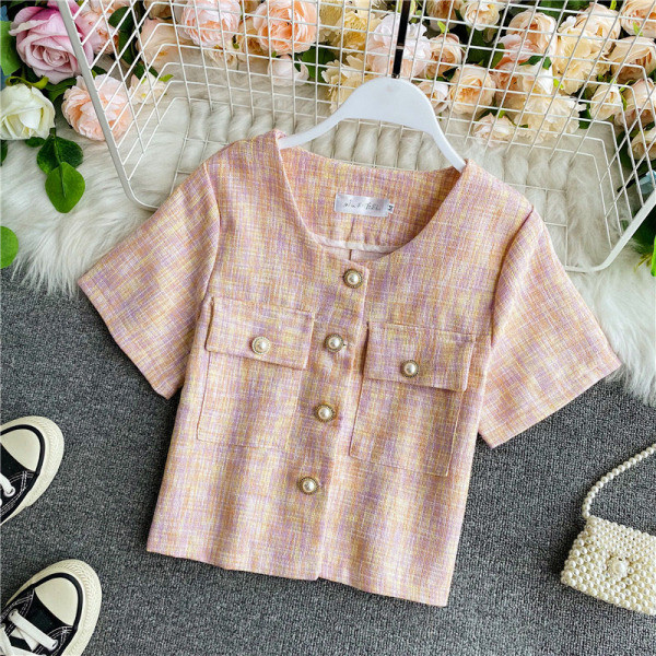 Bluză de damă retro cu mâneci scurte și perle