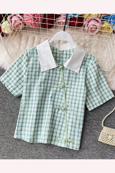 Cămașă retro de damă cu mâneci scurte și guler