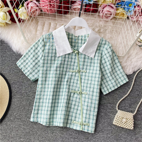 Cămașă retro de damă cu mâneci scurte și guler