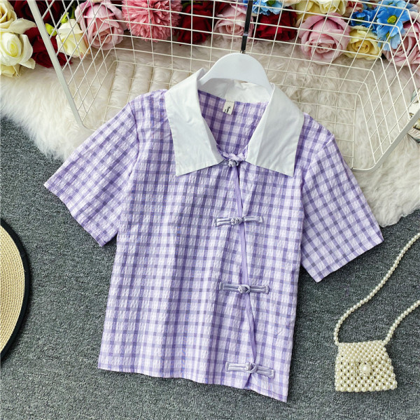 Cămașă retro de damă cu mâneci scurte și guler