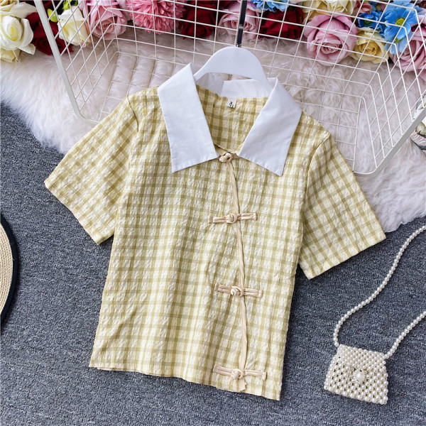 Cămașă retro de damă cu mâneci scurte și guler