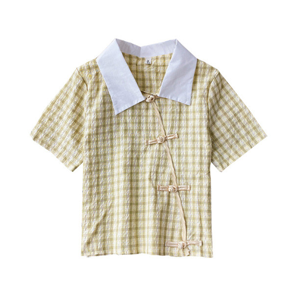 Cămașă retro de damă cu mâneci scurte și guler