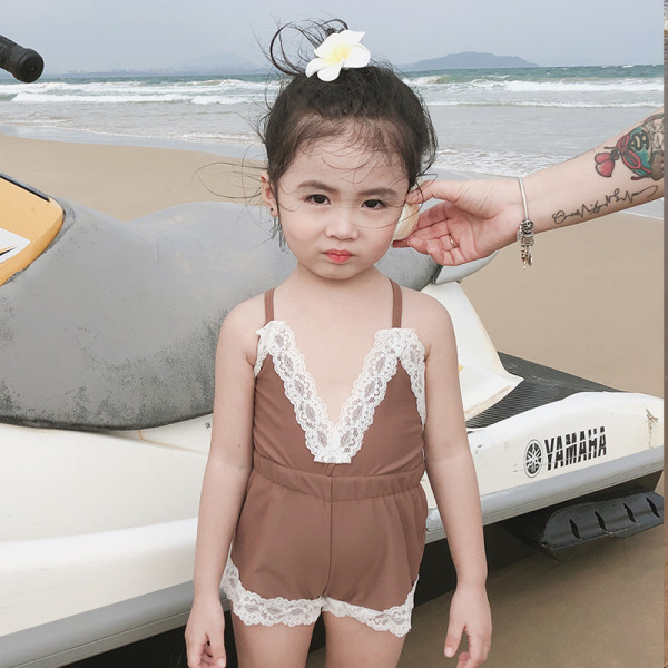 Laste täisujumistrikoo pitsi ja lipsudega tüdrukutele