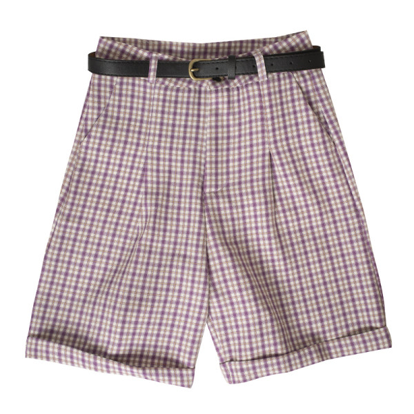 Ruudulised lühikesed püksid vöö ja kõrge vöökohaga
