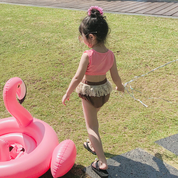 Costum de baie pentru fete pentru copii din două părți cu inscripție și franjuri