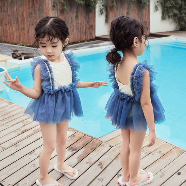 Model nou de costum de baie pentru fete pentru copii in doua parti cu tul