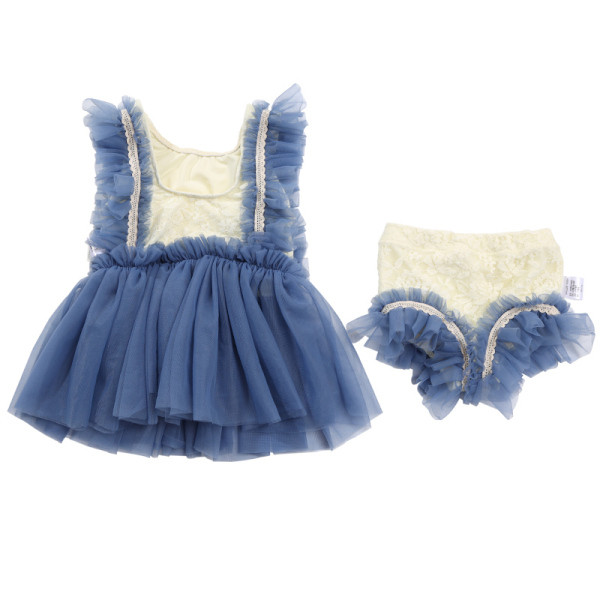 Model nou de costum de baie pentru fete pentru copii in doua parti cu tul